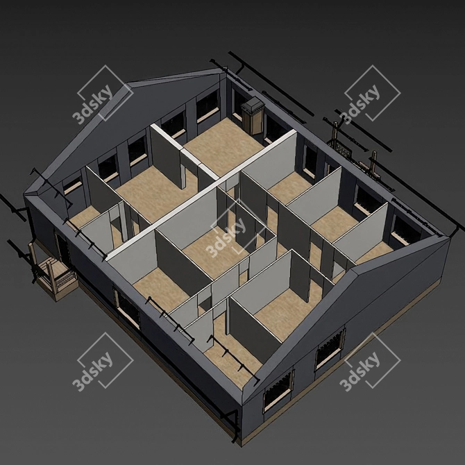 Rustic Wooden Cottage with Porch 3D model image 7