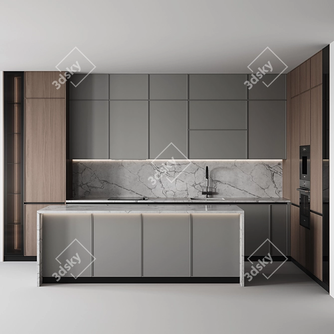 Adjustable Modern Kitchen Design 3D model image 1