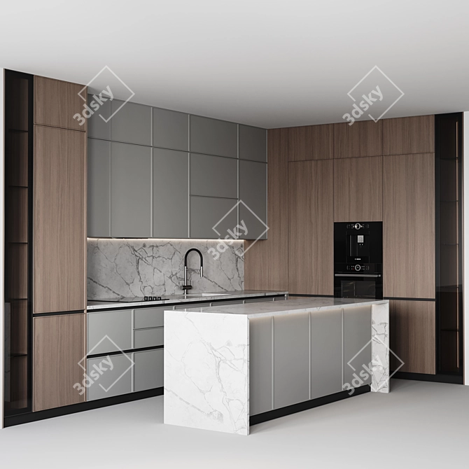 Adjustable Modern Kitchen Design 3D model image 2