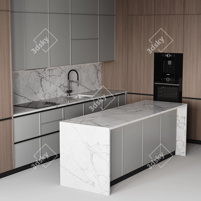 Adjustable Modern Kitchen Design 3D model image 4