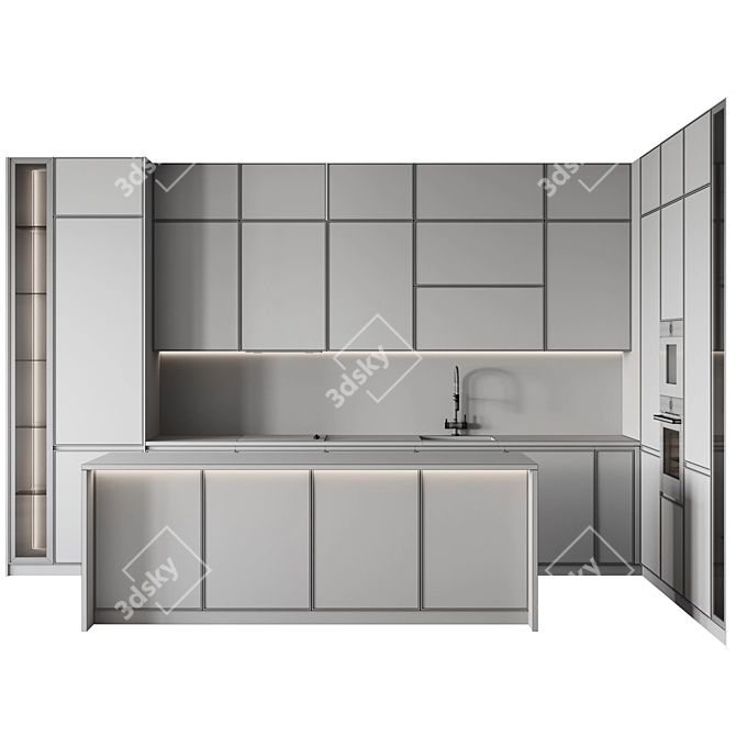 Adjustable Modern Kitchen Design 3D model image 7