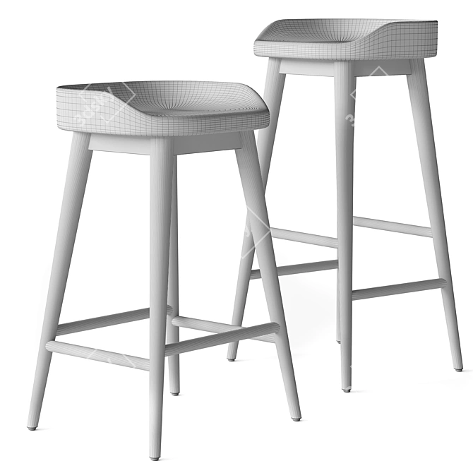 Vintage Danish Bar Stool Set 3D model image 5