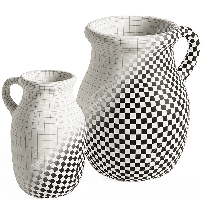 Handmade Striped Terracotta Vases 3D model image 4