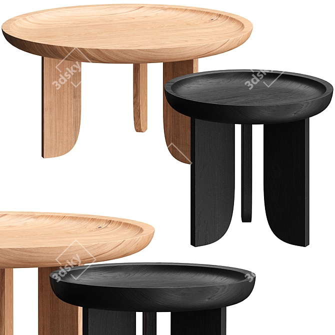 Contemporary Carved Wood Side Tables 3D model image 1