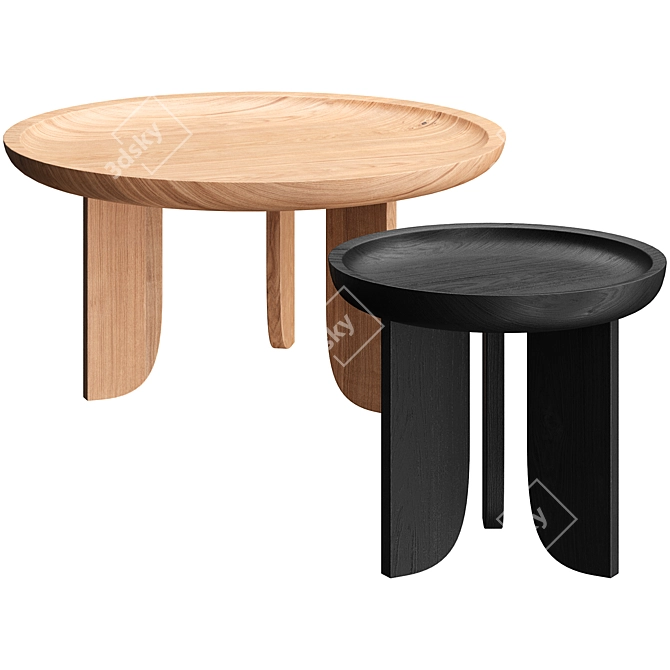 Contemporary Carved Wood Side Tables 3D model image 2