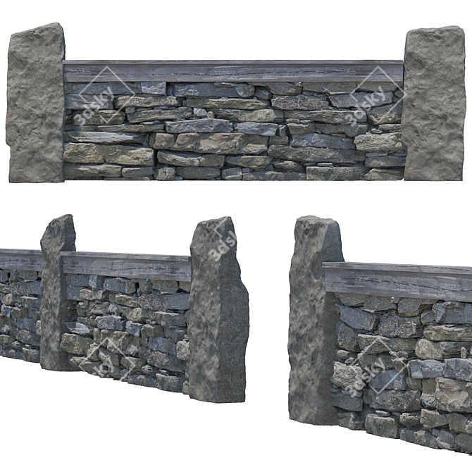 Stone Fence Kit - Detailed 3D Model 3D model image 3