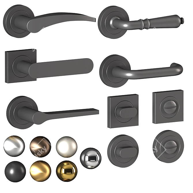 Modern Lever Door Handles Set 3D model image 1