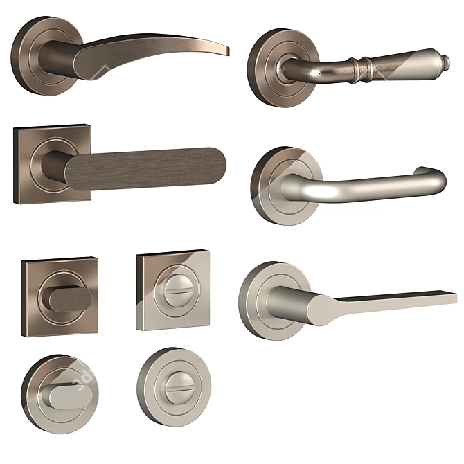 Modern Lever Door Handles Set 3D model image 2