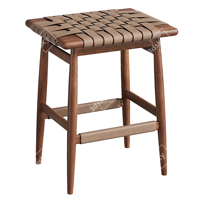 High Solid Wood Leather Stool 3D model image 1