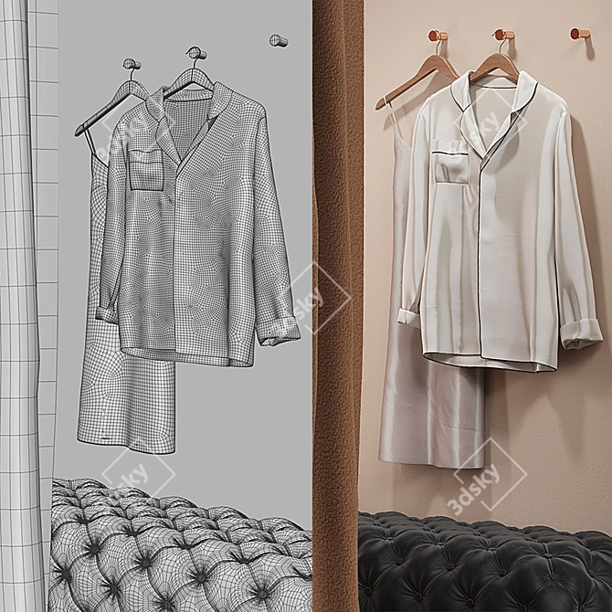 PBR Three-Section Clothing Store Fitting Room 3D model image 3