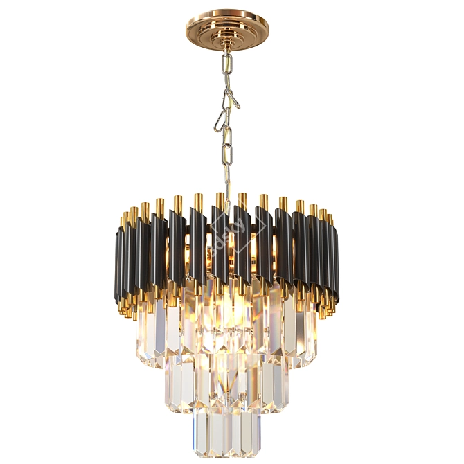 Modern Black Gold Crystal Chandelier 3D model image 1