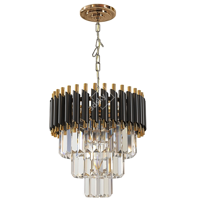 Modern Black Gold Crystal Chandelier 3D model image 4