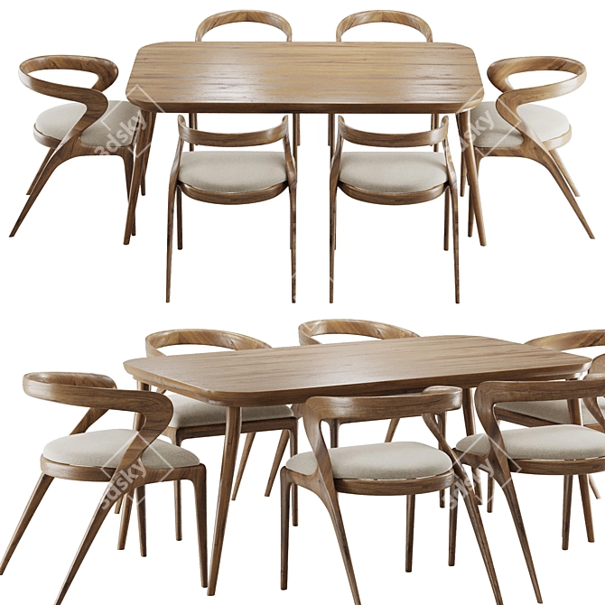 Mid-Century Dining Set, Polished Design 3D model image 1