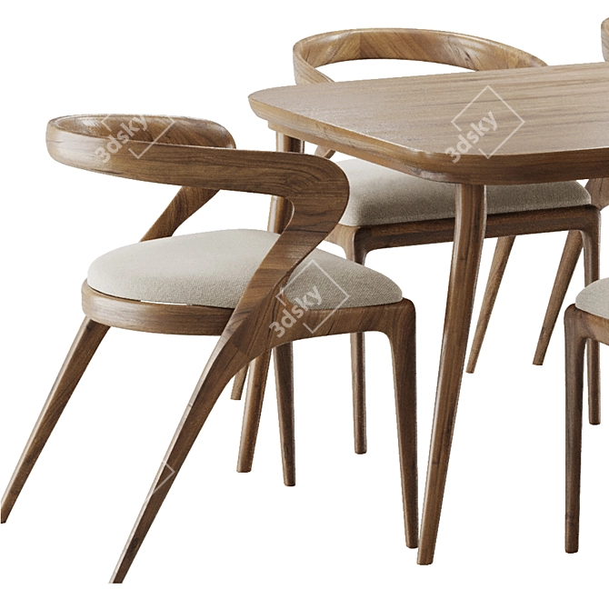 Mid-Century Dining Set, Polished Design 3D model image 2