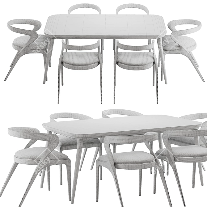 Mid-Century Dining Set, Polished Design 3D model image 3