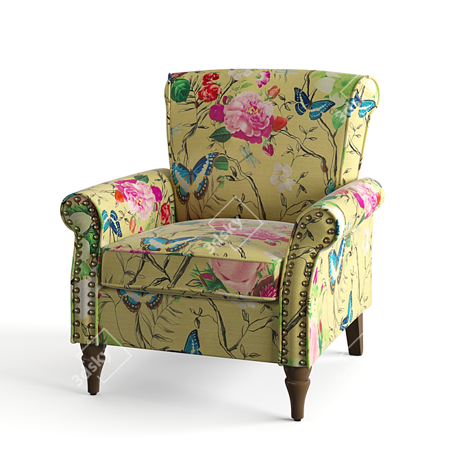 Classic Yellow Upholstered Armchair 3D model image 2