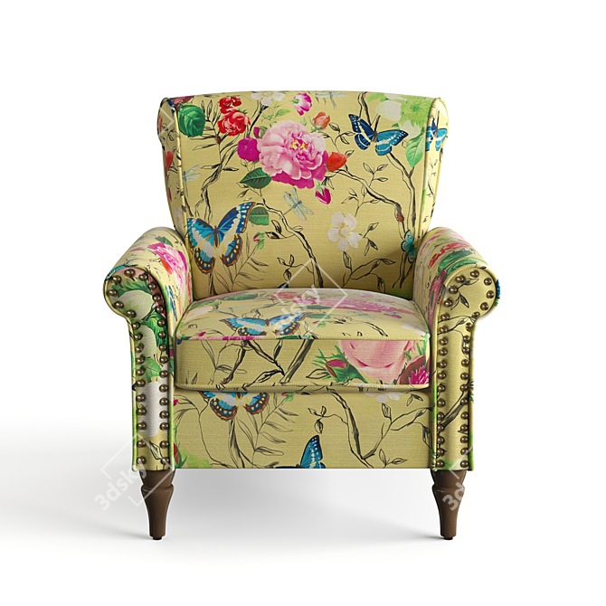 Classic Yellow Upholstered Armchair 3D model image 3