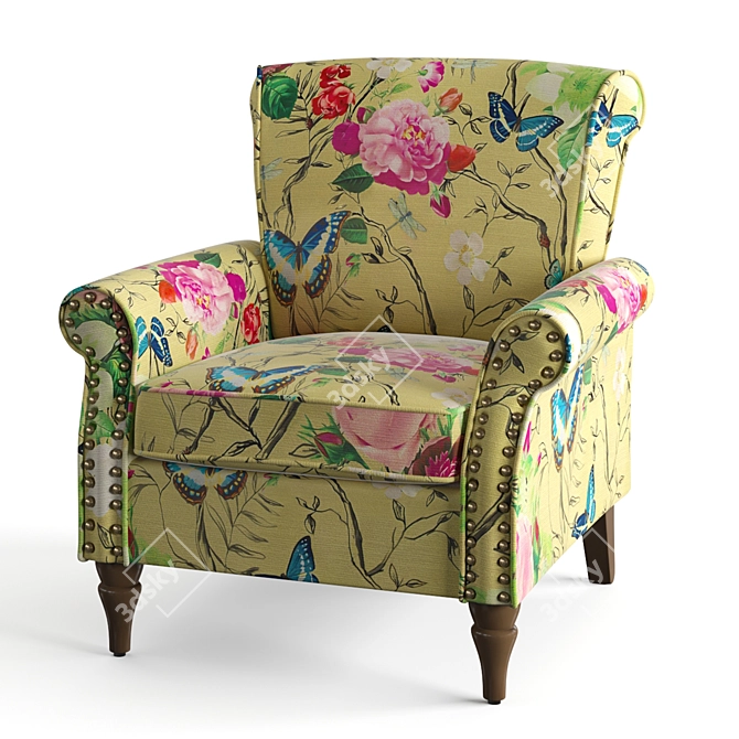 Classic Yellow Upholstered Armchair 3D model image 8