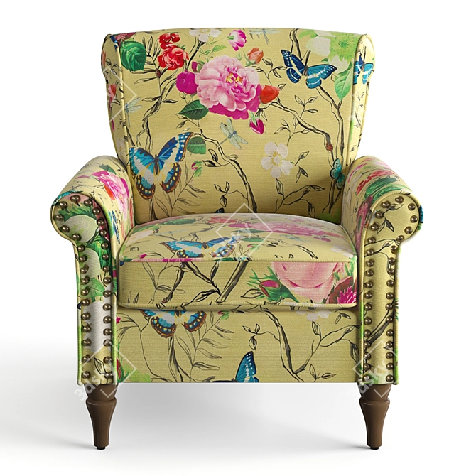 Classic Yellow Upholstered Armchair 3D model image 9