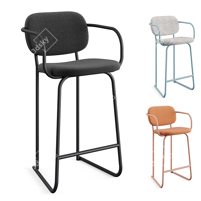 Sleek Ergonomic Sled Bar Stool 3D model image 1