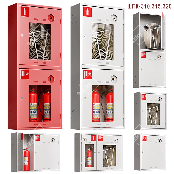 Fire Cabinet Set with 6 Models 3D model image 1