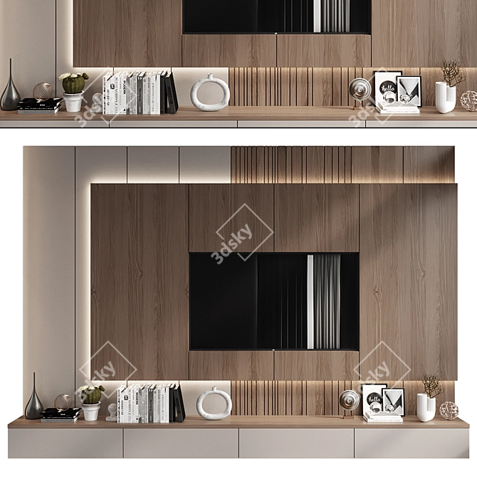 Modern Plywood TV Shelf KTV095 3D model image 1