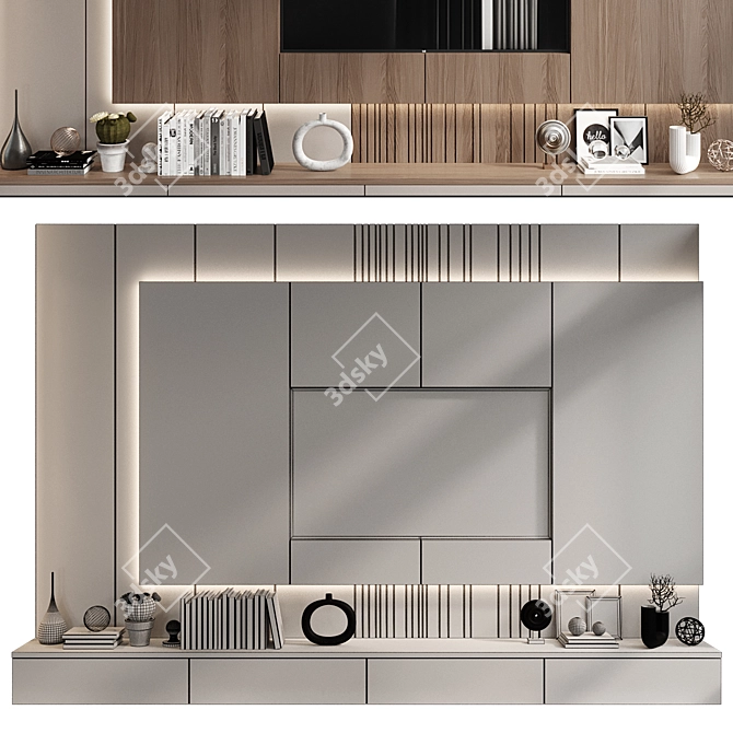 Modern Plywood TV Shelf KTV095 3D model image 2