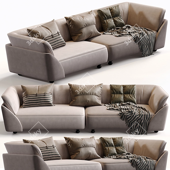  Genuine Leather Flared Arm Sofa 3D model image 1