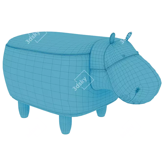 Cute Hippo Kids Ottoman 3D model image 4