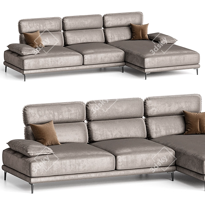 Elegant Virtue Sofa with Chaise 3D model image 1