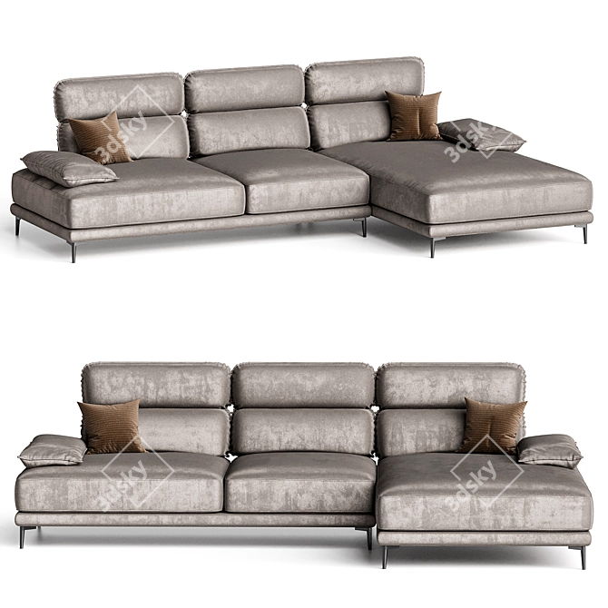 Elegant Virtue Sofa with Chaise 3D model image 2