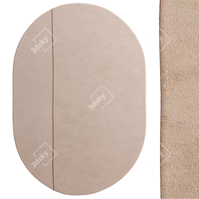 Beige Linen Oval Wool Rug 3D model image 1