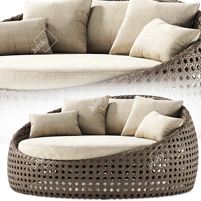 Retro-inspired Wicker Daybed 3D model image 3