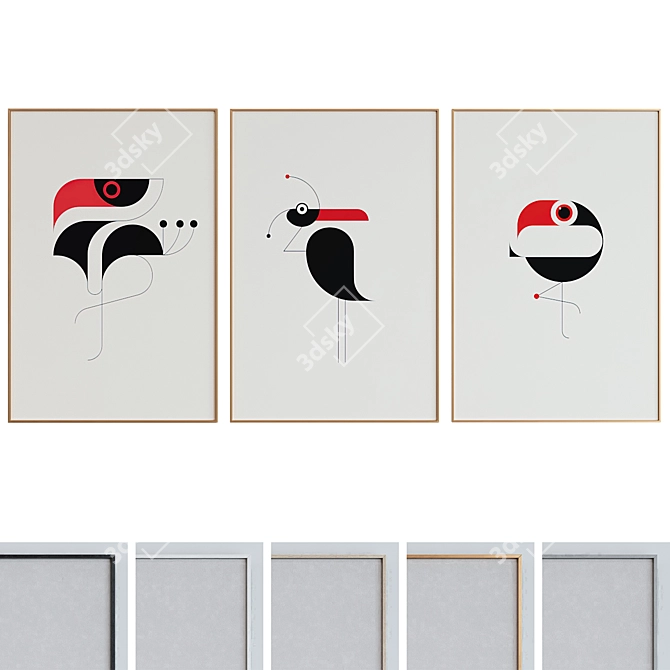 Modern Bird Picture Frame Set 3D model image 1