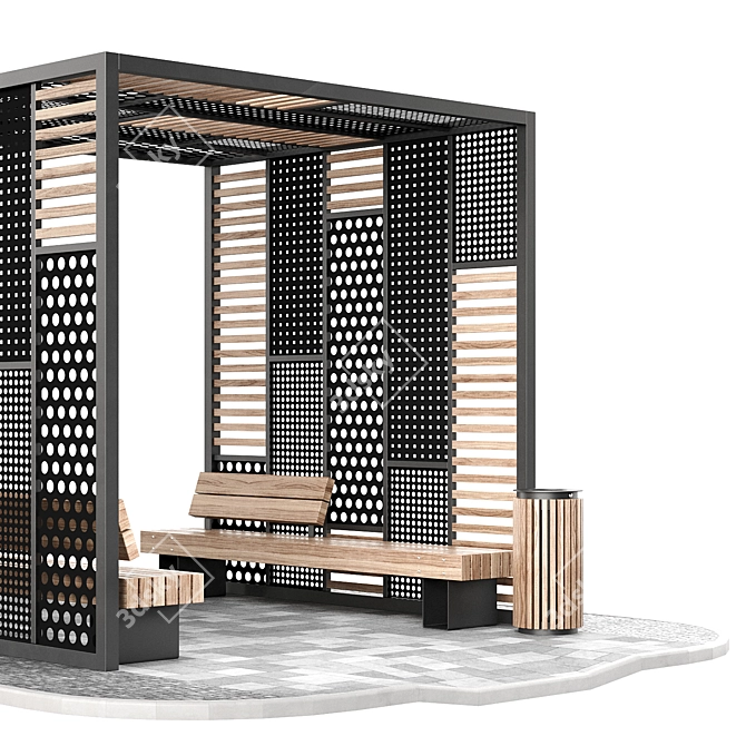 Pergola Set with Benches 3D model image 7