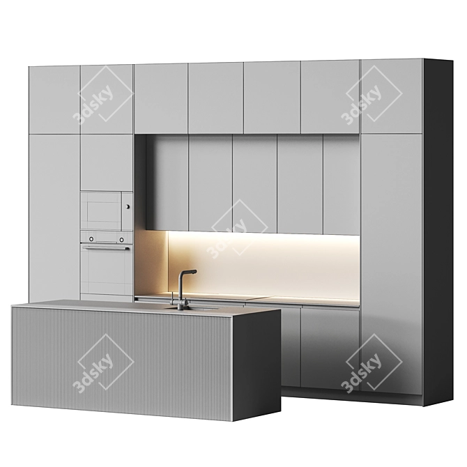 Modern White Marble Kitchen Set 3D model image 5