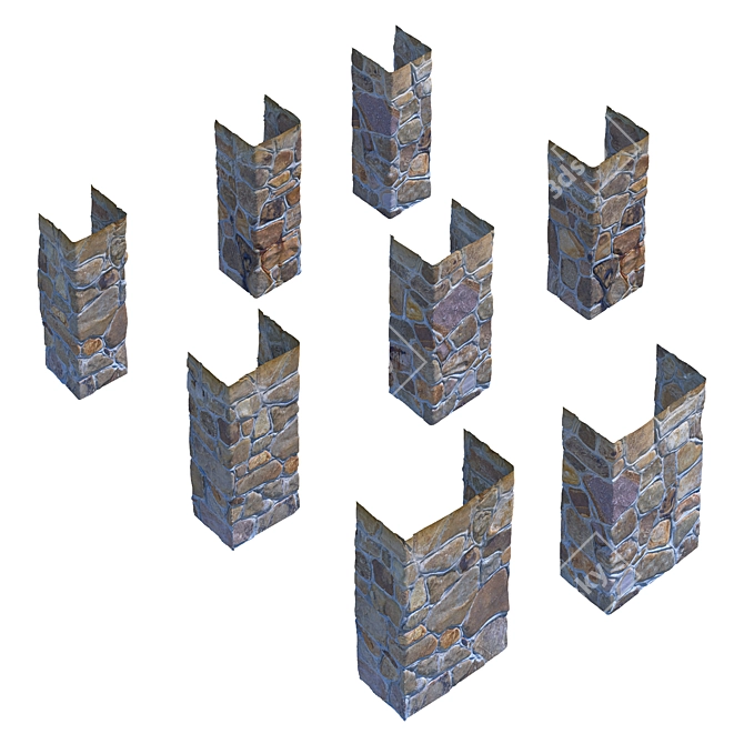 Stone Fence Set: Column and Wall Kit 3D model image 4