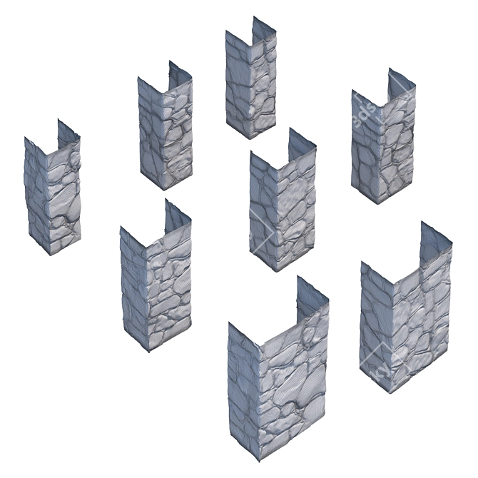 Stone Fence Set: Column and Wall Kit 3D model image 6