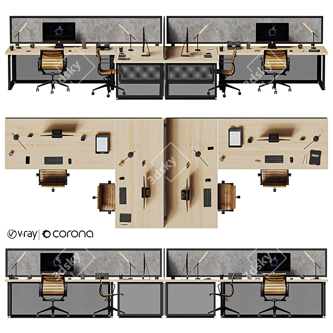 IKEA Office Table Set 3D model image 1