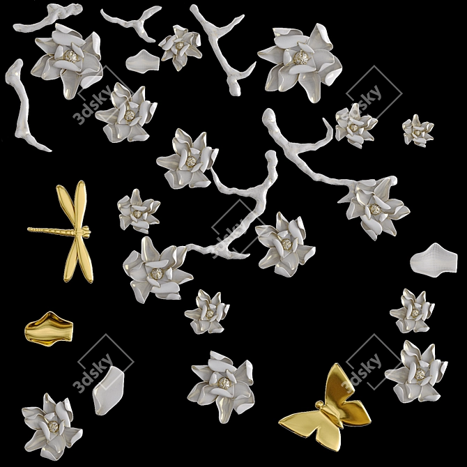 Porcelain Flowers Wall Art 3D model image 3