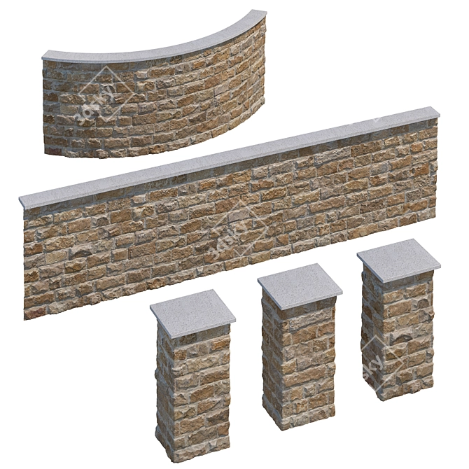 Stone Fence Kit - Travertine 3D model image 2