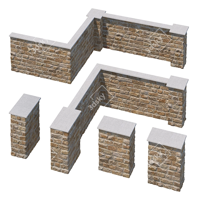 Stone Fence Kit - Travertine 3D model image 3