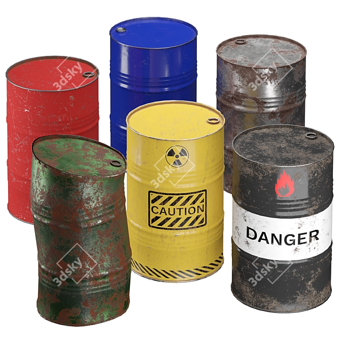 Metallic Steel Barrel Model Set 3D model image 1