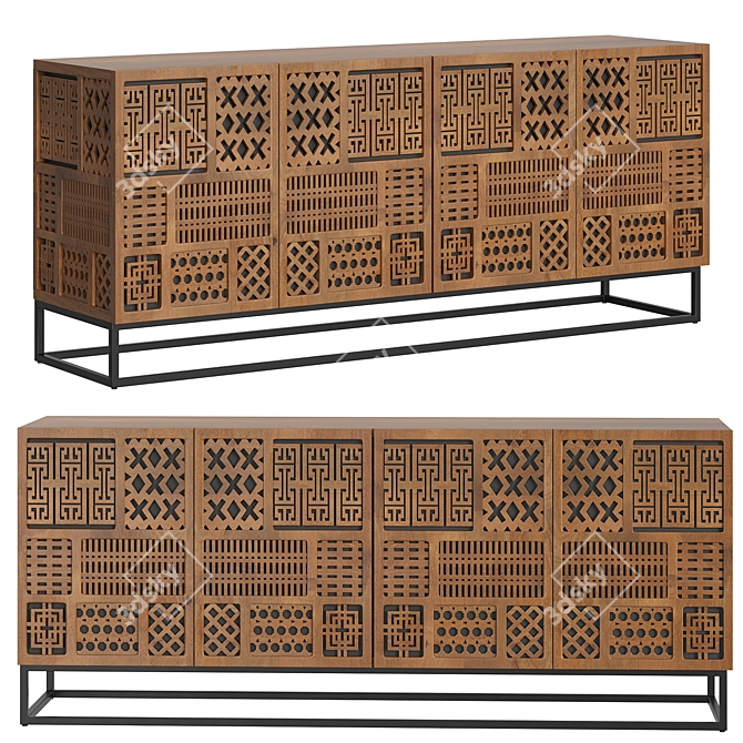 Stylishly Designed Solid Wood Sideboard 3D model image 1