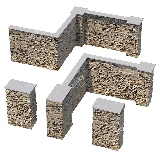 Modular Stone Fence Kit 3D model image 3