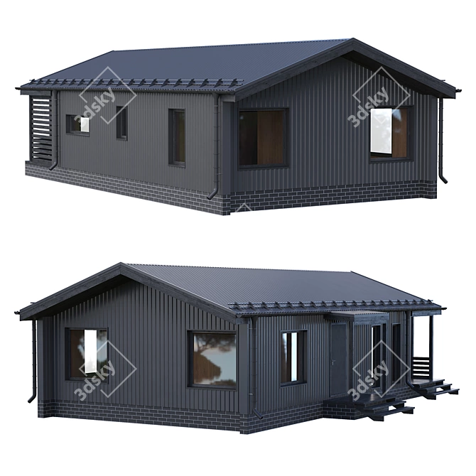 Black Barnhouse with Panoramic Windows & Terrace 3D model image 2