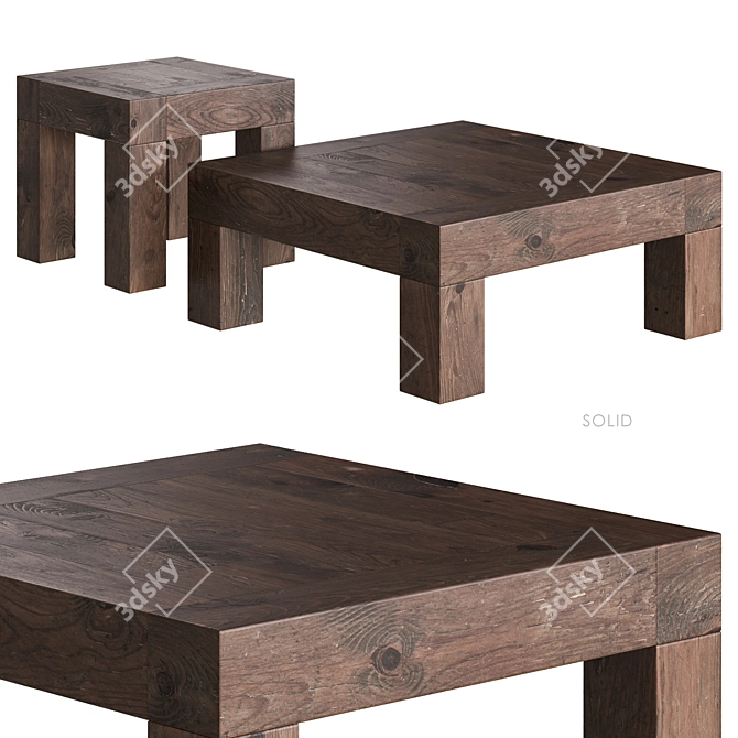 Reclaimed Wood Square Coffee Tables 3D model image 1