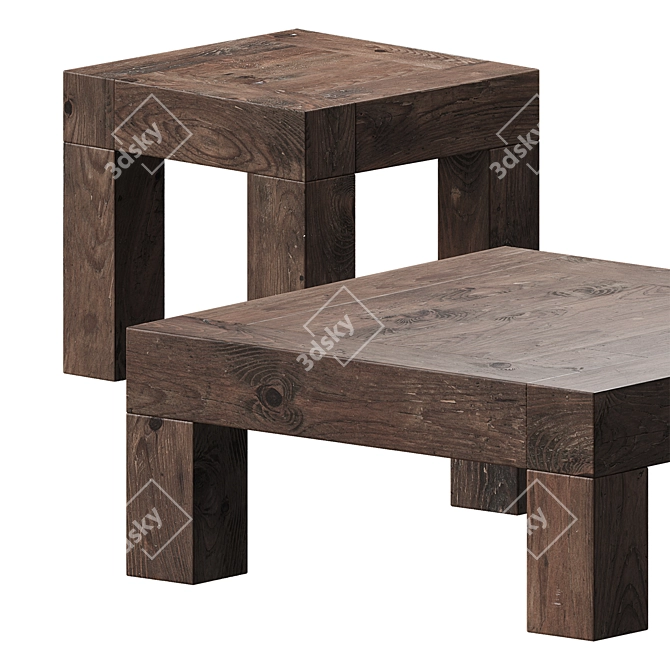 Reclaimed Wood Square Coffee Tables 3D model image 2