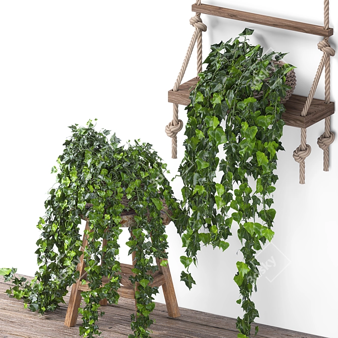 Vintage Ivy Plant Decor Set 3D model image 3