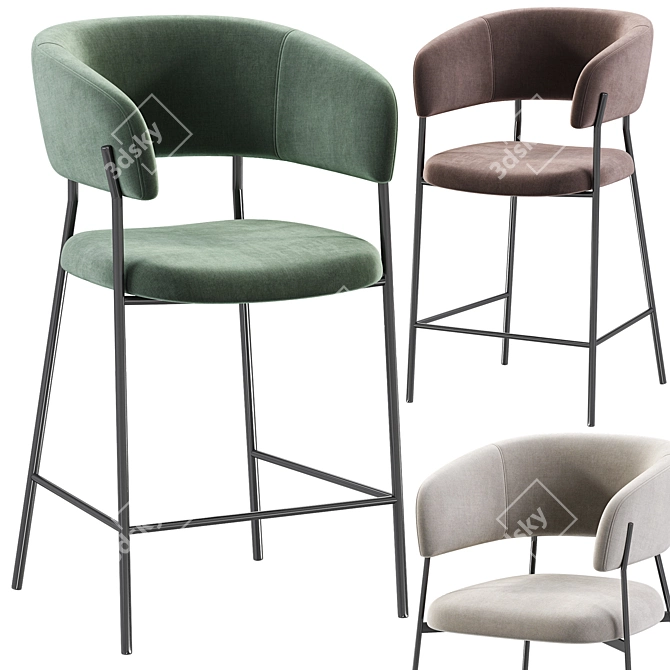 Velvet Taupe Business Bar Stools 3D model image 2